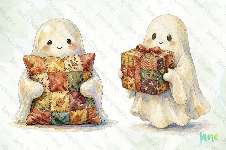Autumn Patchwork Ghost Clipart