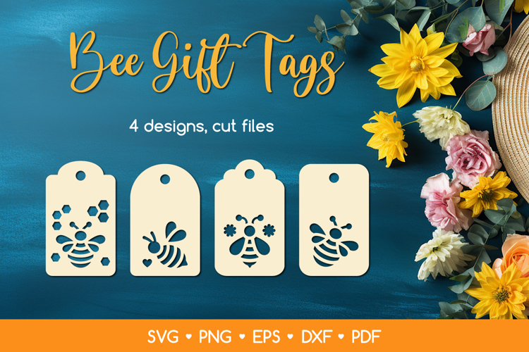 Bee Gift Tags SVG Cut Files, Bee Papercut Tags Template