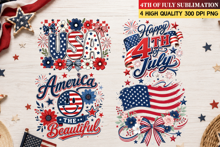Happy 4th of July PNG | American Flag Sublimation Design |