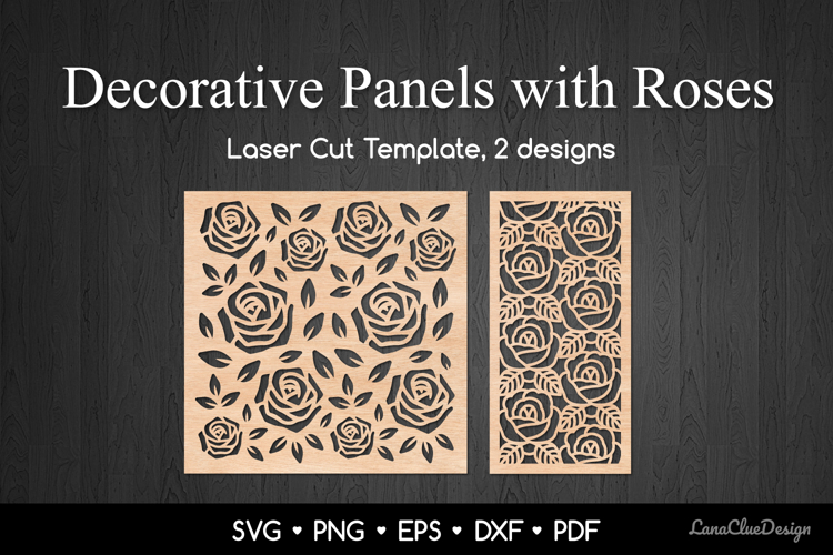 2 Wall Art Panels with Roses SVG, Floral Laser Cut Panel DXF
