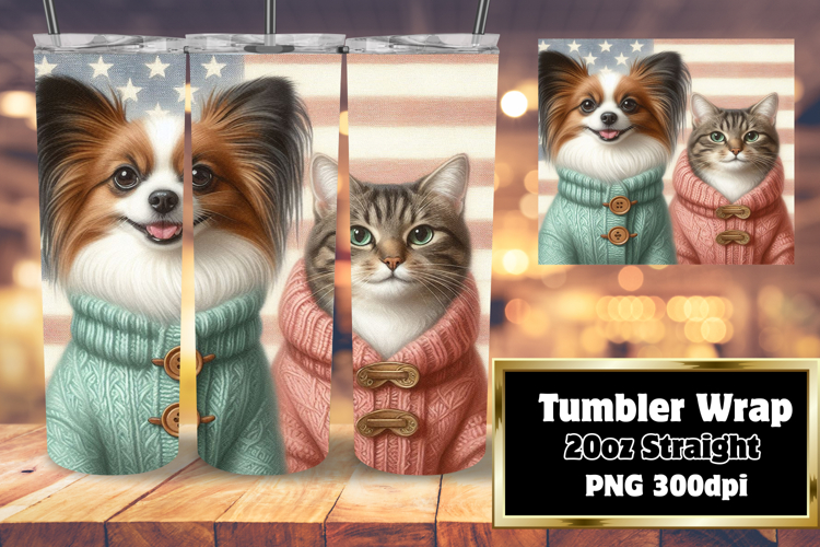 Sublimation Tumbler Template 20oz , Dog and cat