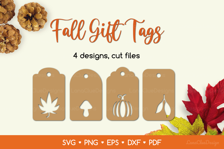 Autumn Gift Tags SVG Cut Files, Fall Papercut Tag Templates