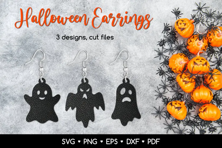 3 Halloween Ghost Earrings SVG Cut Files, Halloween Jewelry
