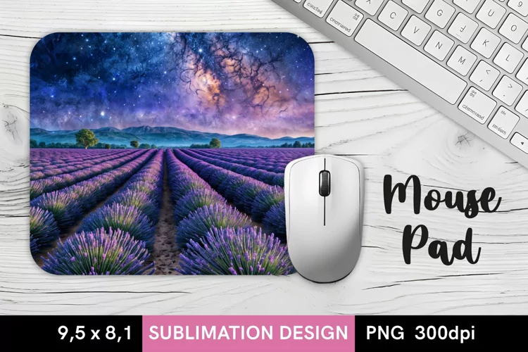 Lavender Field with Space Sky - Mouse Pad Sublimation Design