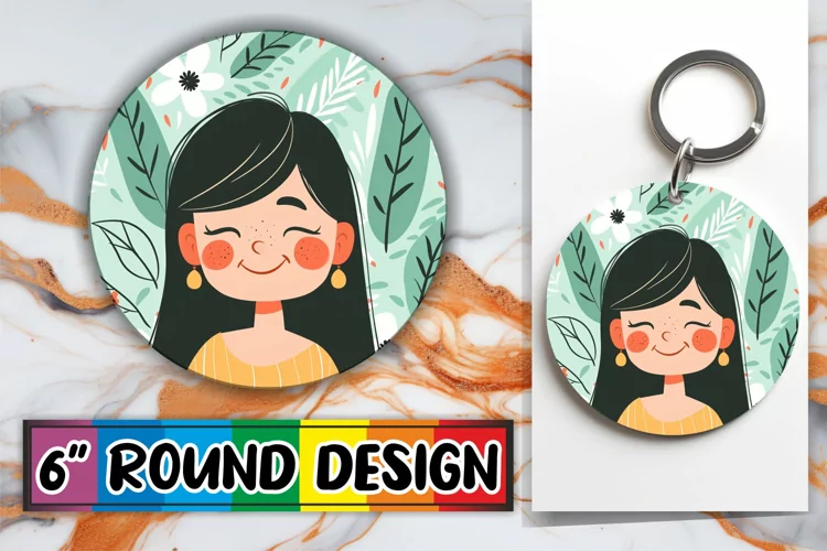 Beautiful Female Portrait Round Design Sublimation PNG