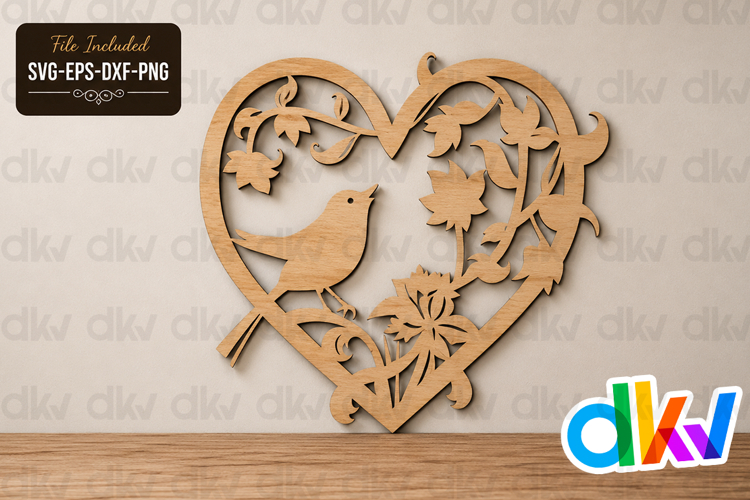 Bird in Heart SVG Laser Cut File