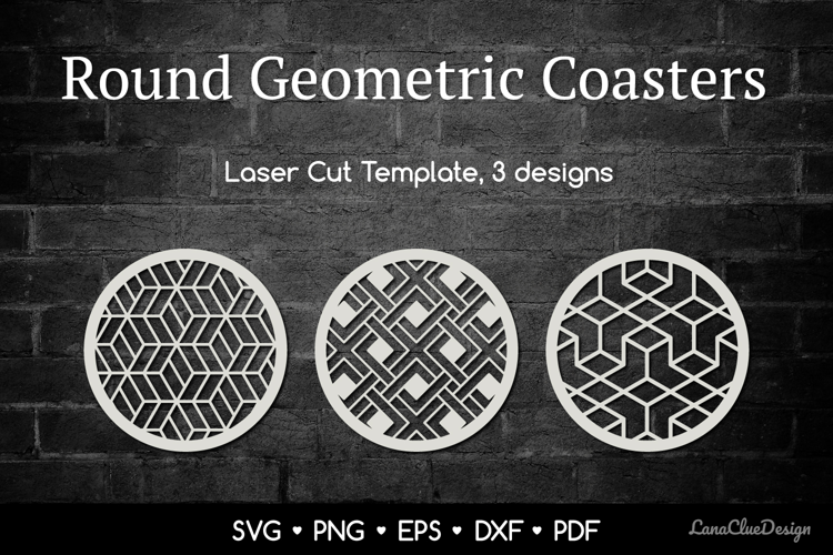 3 Round Geometric Coasters SVG, Laser Cut Template
