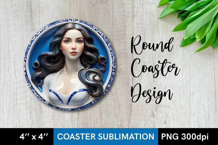 3D Porcelain Girl - Round Coaster Sublimation Design PNG