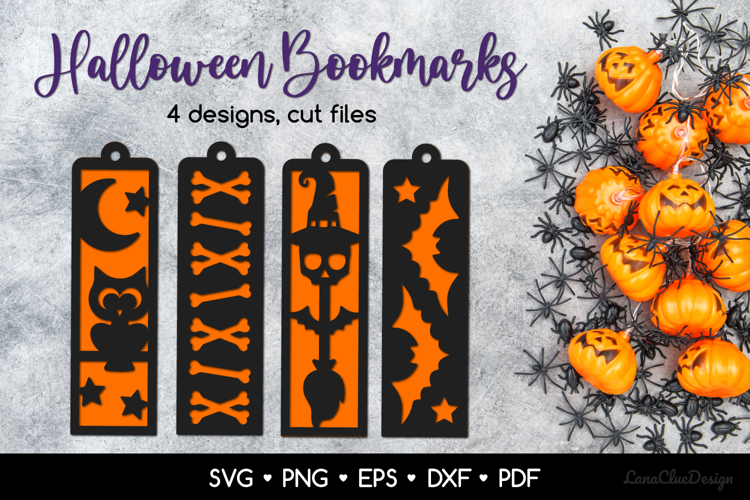 4 Halloween Bookmarks SVG, Halloween Papercut Template