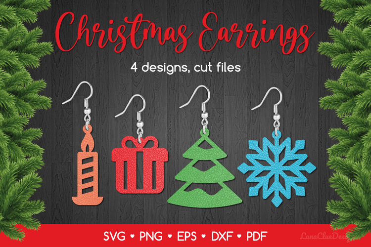 4 Christmas Earrings SVG for Crafters, Xmas Laser Cut