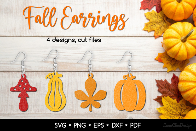 Fall Earrings SVG Cut Files, Autumn Pumpkin Jewelry Template