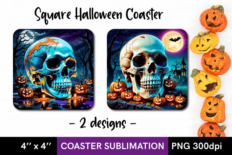 Halloween Scull - 2 Square Coaster Sublimation Designs example image 1