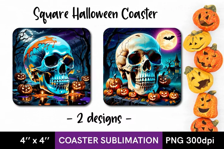 Halloween Scull - 2 Square Coaster Sublimation Designs