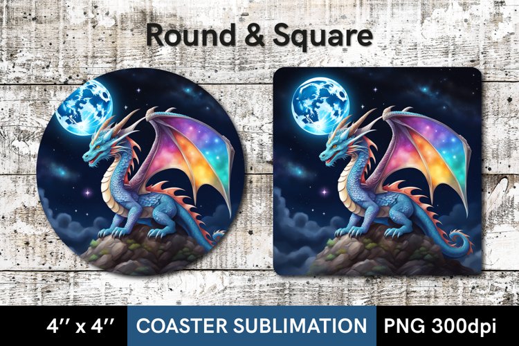 Cosmic Dragon at Night - Coaster Sublimation Design