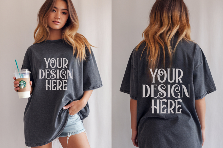Granite Comfort Colors 1717 Front & back T shirt Mockup