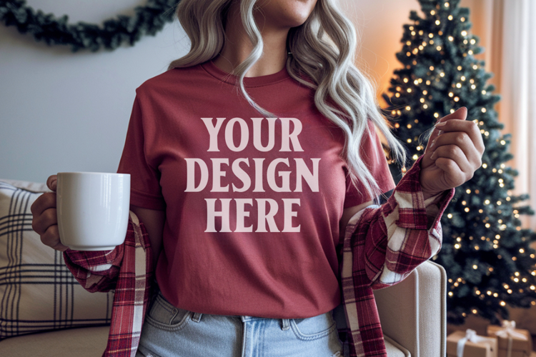 Comfort Colors 1717 Red Christmas T-Shirt Mockup, Boho