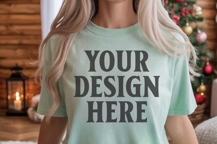 Christmas Comfort Colors 1717 Bay T-Shirt Mockup Real Model