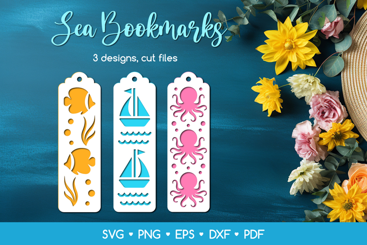 3 Ocean Bookmarks SVG Laser Cut Files, Summer Papercut