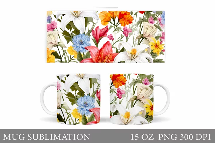 Flowers Mug Wrap Design. Flowers Mug Sublimation