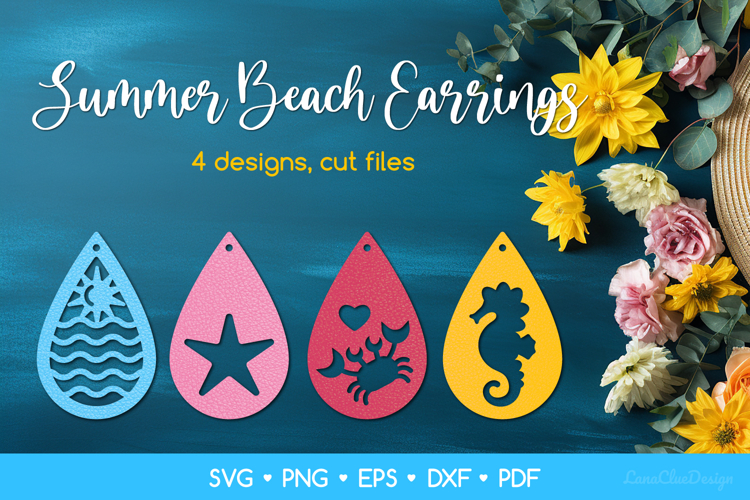 Teardrop Summer Earrings SVG - Sea, Starfish, Crab, Seahorse