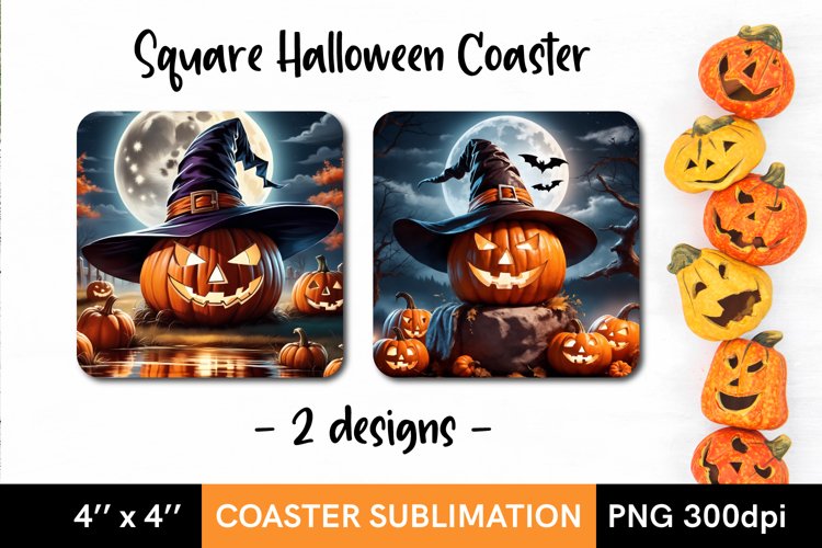 Halloween Pumpkin - 2 Square Coaster Sublimation Designs