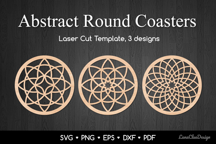 3 Decorative Abstract Round Coasters SVG, Laser Cut Template