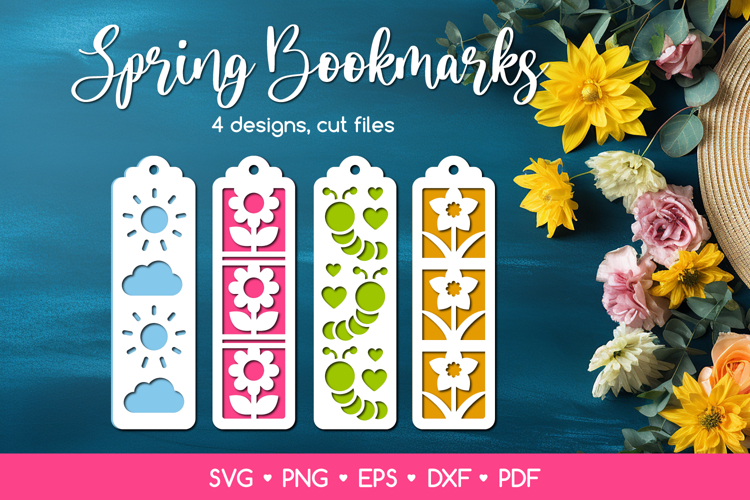 4 Layered Spring Bookmarks SVG Cut Files, Papercut Template
