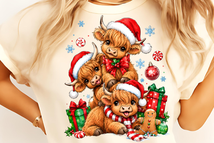 Christmas Highland Cow PNG, Trending Christmas PNG, Cow PNG