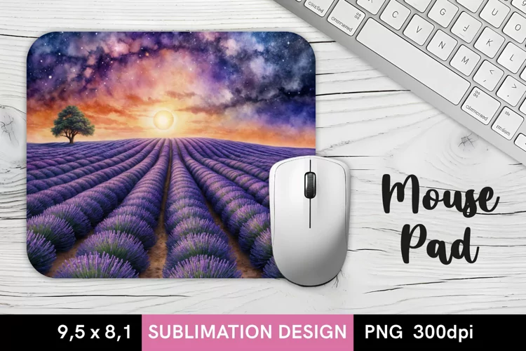 Lavender Field and Space Sky - MousePad Sublimation Design
