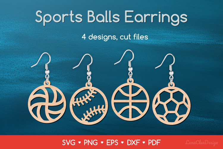 Sports Balls Earrings SVG - Volleyball, Baseball, Basketball