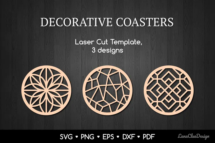 Decorative Coasters SVG, Round Abstract Laser Cut Template