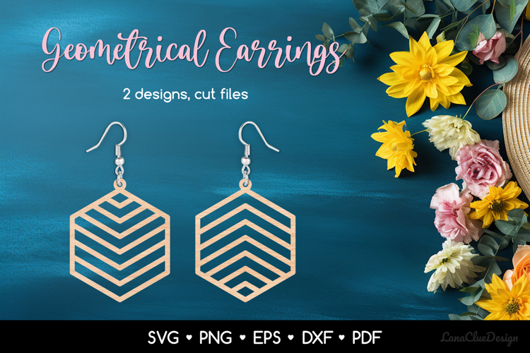 Hexagon Earrings SVG Cut Files, Geometrical Jewelry Template