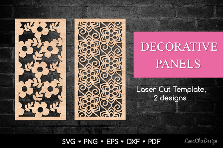 Floral Decorative Vertical Panel SVG, Laser Cut Template DXF