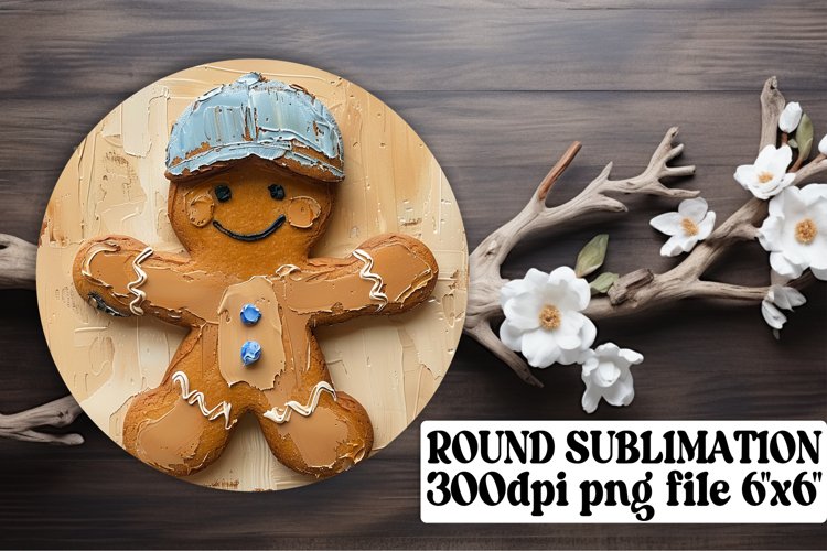 Joyful Circle Keychain Sublimation PNG, Gingerbread