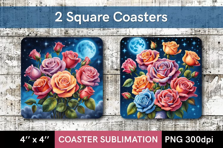 Night Roses Flowers - 2 Square Coasters Sublimation