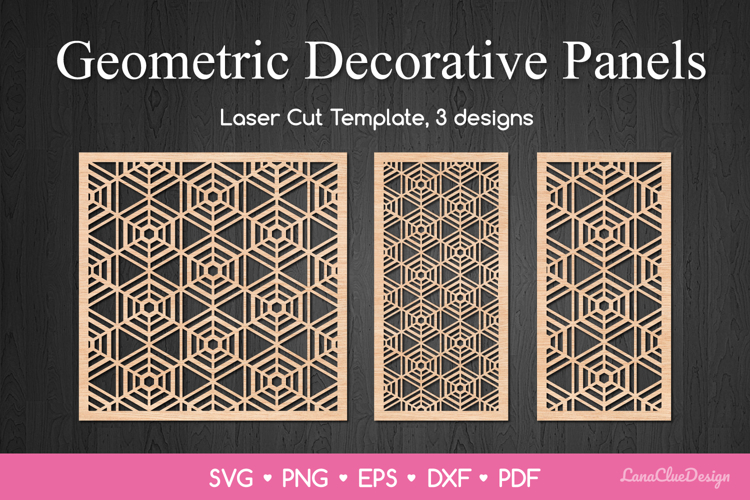 3 Panels with Geometric Pattern SVG, Laser Cut Panel DXF