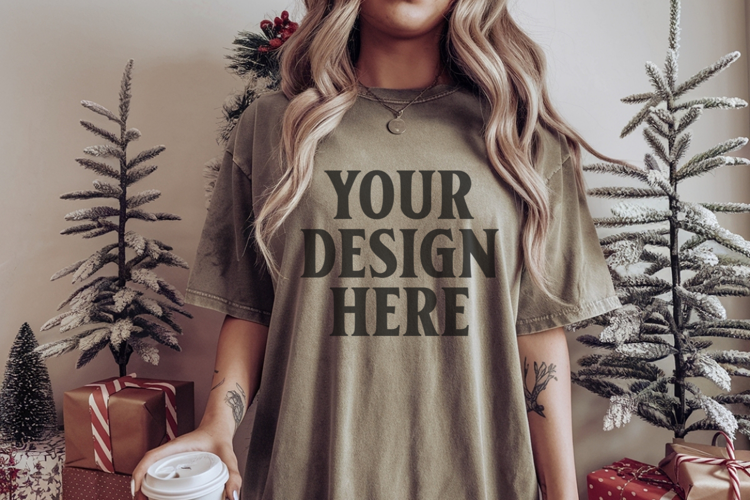 Christmas Comfort Colors 1717 Moss TShirt Mockup, CC 1717