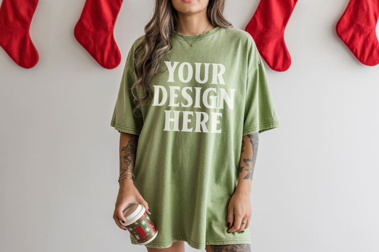 Moss Christmas Comfort Colors 1717 TShirt Mockup, CC 1717