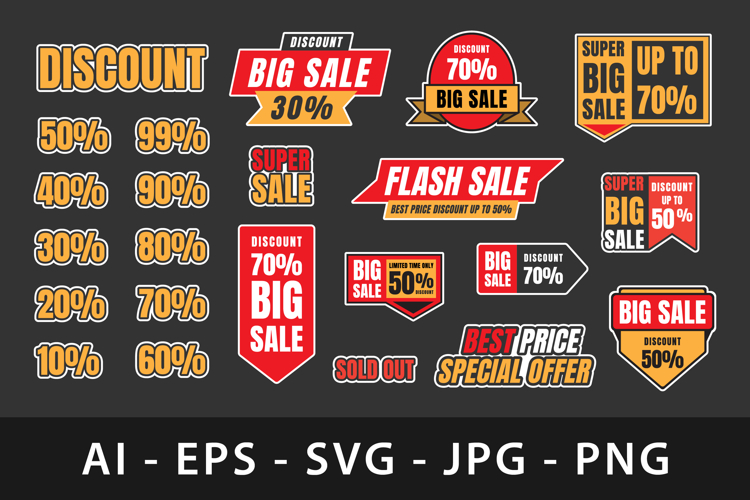 Collection of Promotional Discount and Sale Labels and Tags