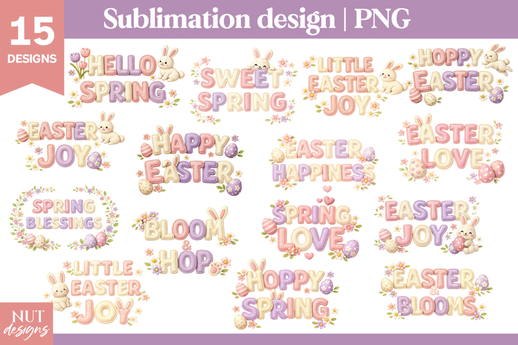 Pastel Easter bundle Easter quotes Faux embroidery Spring