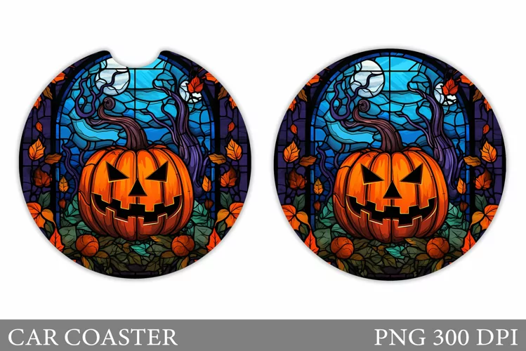 Stained Glass Halloween Car Coaster. Pumpkin Car Coaster