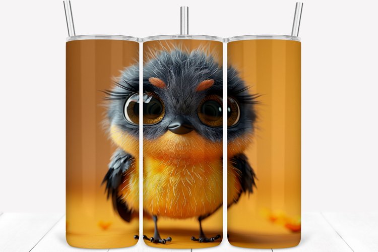 3D Cartoon Bird 20oz Skinny Tumbler Wrap example image 1