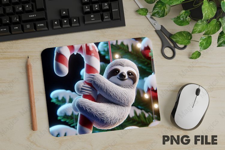 Christmas Sloth Hanging, Christmas Animal Mouse Pad PNG