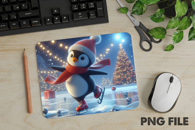 Christmas Penguin Skating, Christmas Animal Mouse Pad PNG