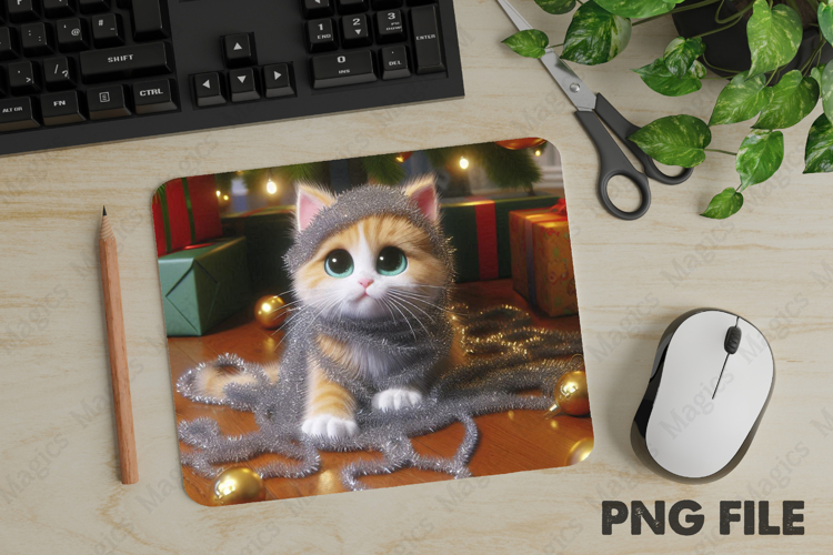 Kitten, Christmas Animal Mouse Pad PNG,Cute Pet Gift