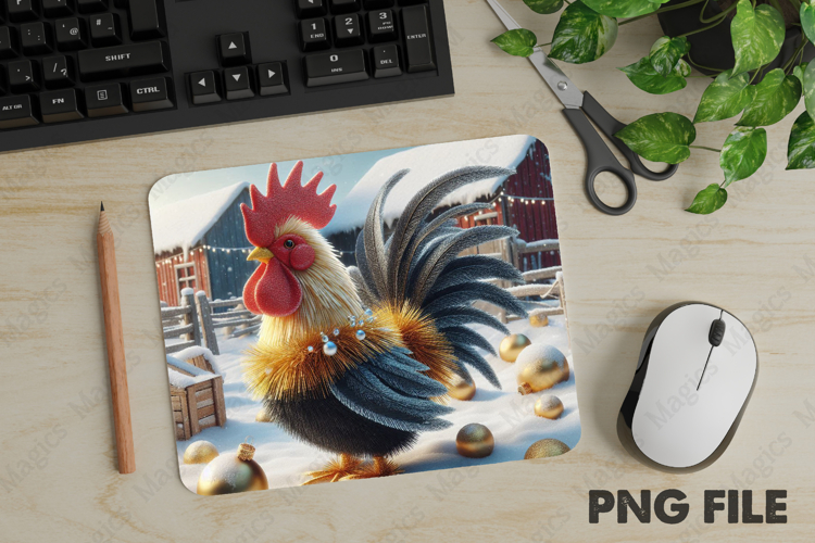 Christmas Rooster, Christmas Animal Mouse Pad PNG