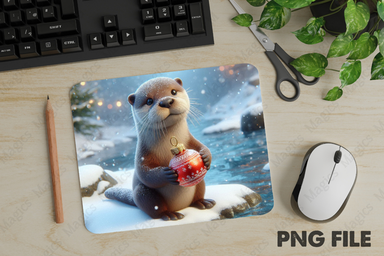 Otter Holding, Christmas Animal Mouse Pad PNG,Cute Pet Gift