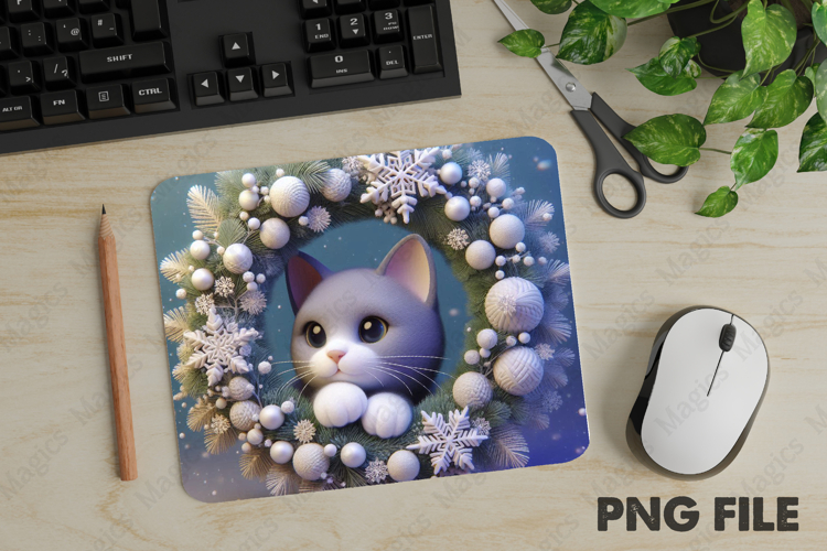 Cat Peeking, Christmas Animal Mouse Pad PNG,Cute Pet Gift example image 1