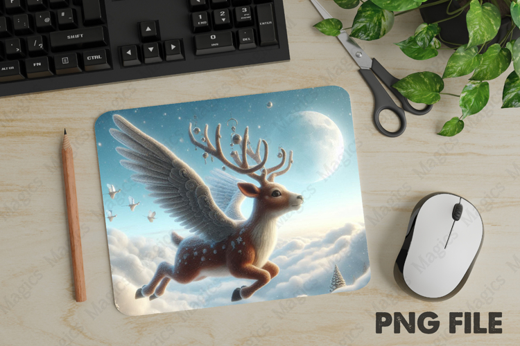 Christmas Reindeer Flying, Christmas Animal Mouse Pad PNG