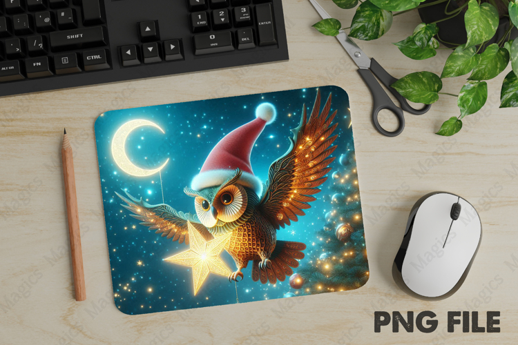 Christmas Owl Flying, Christmas Animal Mouse Pad PNG